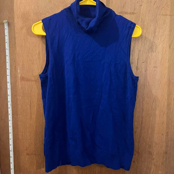 🐻Size M - Cable & Gauge - Lovely Royal Blue Sleeveless Turtleneck Sweater - Picture 1 of 6